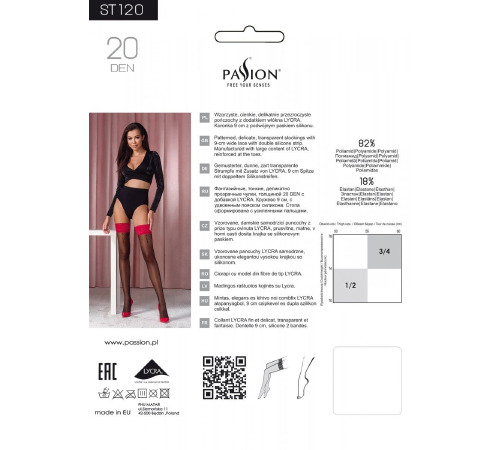 Чулки Passion ST120 3/4 черно-красные, на ажурной силиконовой резинке, с изысканным декором 