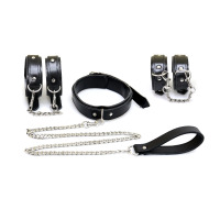 Набор BDSM Art of Sex - Emoji, наручники, поножи, ошейник с поводком, экокожа, черный