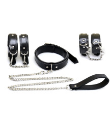 Набор BDSM Art of Sex - Emoji, наручники, поножи, ошейник с поводком, экокожа, черный