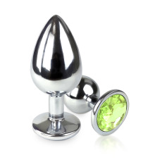 Металлическая анальная пробка L с Изумрудным кристаллом , длина 9см, диаметр 4см