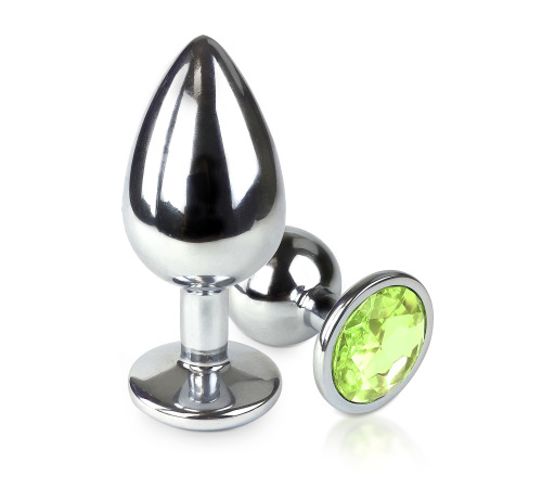 Металева анальна пробка L із Смарагдовим кристалом, довжина 9см, діаметр 4см