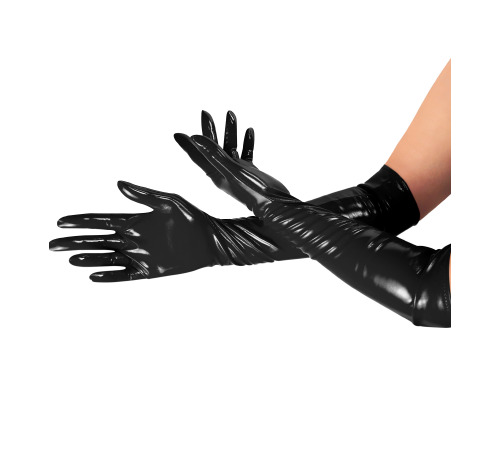 Глянцевые виниловые перчатки Art of Sex - Lora, размер S, цвет Черный