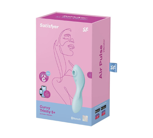 Вакуумный смарт-стимулятор с вибрацией Satisfyer Curvy Trinity 5 (Blue), управление со смартфона