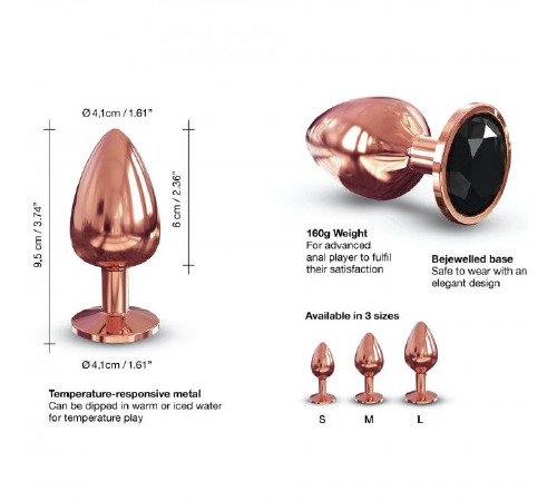 Металлическая анальная пробка с украшением в виде кристалла Dorcel - Diamond Plug Rose Gold S