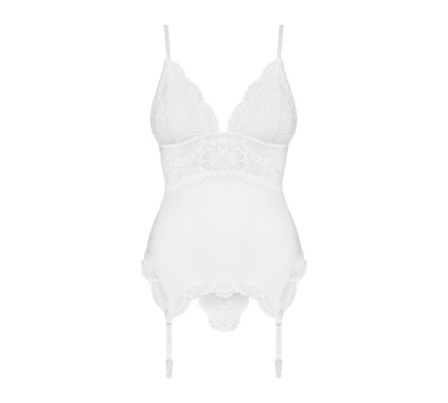 Сатиновый кружевной корсет Obsessive 810-COR-2 babydoll & thong S/M, белый, корсет, танга