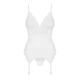 Сатиновый кружевной корсет Obsessive 810-COR-2 babydoll & thong S/M, белый, корсет, танга