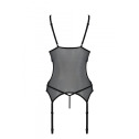 Корсет Passion Christa Corset black S/M: с подвязками и ажурным лифом, стринги в комплекте 