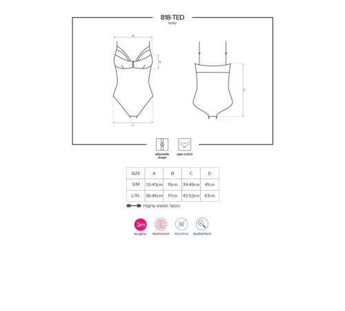 Кружевное боди с доступом 818-TED-1 teddy XS/S, черное