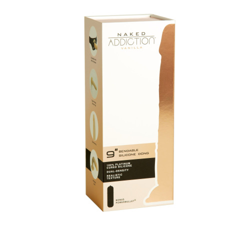 Фаллоимитатор Naked Addiction — 9″ Silicone Dual Density Bendable Dildo Vanilla, вибропуля в подарок