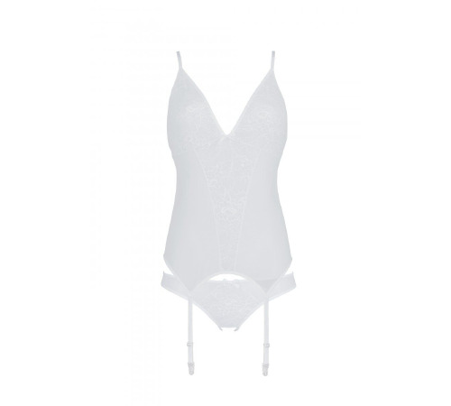 Корсет Passion Ursula Corset white XXL/XXXL, с пажами, трусики с ажурным декором и открытым шагом