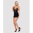 Сатиновый комплект для сна с кружевом Obsessive 828-CHE-1 chemise & thong L/XL, черный, сорочка, стр