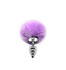 Металлическая анальная пробка Кроличий хвостик Alive Fluffy Twist Plug S Purple, диаметр 2,9 см