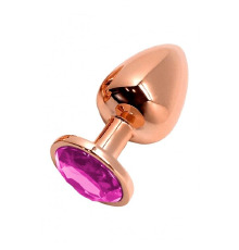 Металлическая анальная пробка Wooomy Tralalo Rose Gold Metal Plug Magenta L, диаметр 4 см, длина 9 с