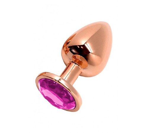 Металлическая анальная пробка Wooomy Tralalo Rose Gold Metal Plug Magenta L, диаметр 4 см, длина 9 с