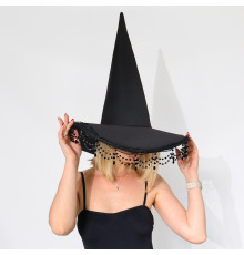 Чёрная ведьминская шляпа с бусинами – готический аксессуар на Хэллоуин