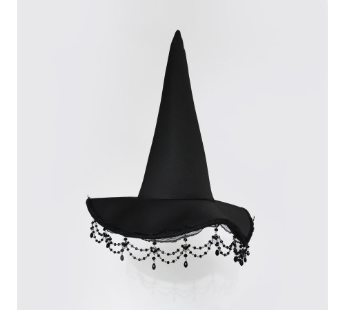 Чорний капелюх відьми з намистинами – готичний аксесуар на Геловін