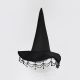 Чорний капелюх відьми з намистинами – готичний аксесуар на Геловін