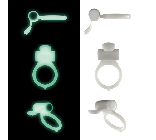 Эрекционное кольцо Dorcel Power Clit White PHOSPHO с вибрацией, белое, светится в темноте