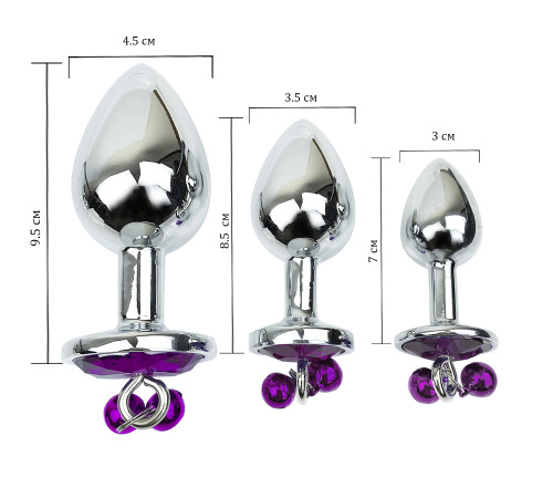 Металева анальна пробка S з дзвіночками, діаметр 2,8 см, довжина 7 см