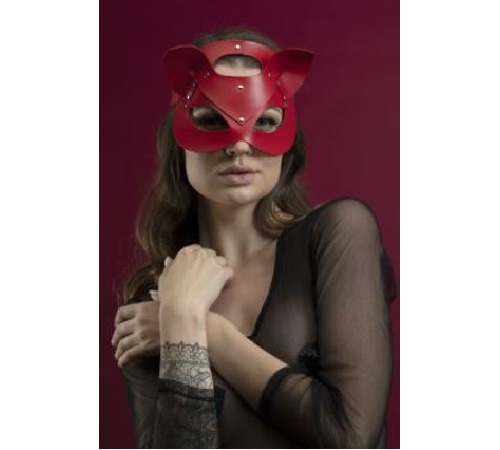 Маска кішечки Feral Feelings - Catwoman Mask, натуральна шкіра, червона