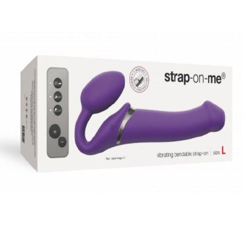 Безремінний страпон з вібрацією Strap-On-Me Vibrating Violet L, діам. 3,7 см, пульт ДК, регульований