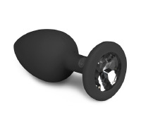 Анальная пробка с кристаллом Easytoys, силиконовая, чёрная, 7.5 х 2.8 см