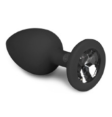 Анальна пробка із кристалом Easytoys, силіконова, чорна, 7.5 х 2.8 см