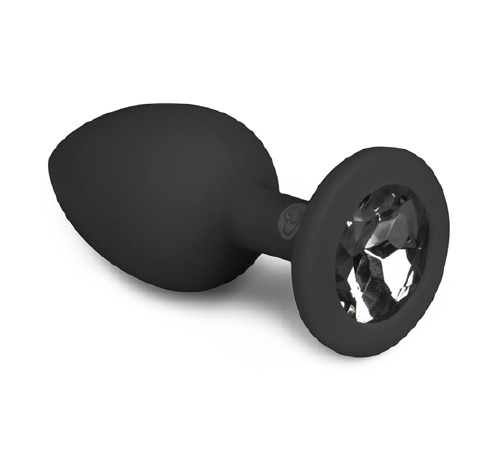 Анальна пробка із кристалом Easytoys, силіконова, чорна, 7.5 х 2.8 см