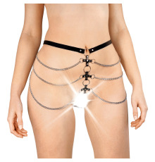 Сексуальные кожаные трусики украшенные цепями Art of sex - Cross, цвет Черный, размер XS-M