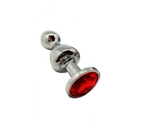 Металева анальна пробка Wooomy Lollypop Double Ball Metal Plug Red S, діаметр 2,8 см, довжина 8,5 см