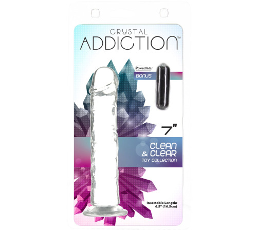 Прозрачный фаллоимитатор на присоске ADDICTION Vertical Dong 7″, вибропуля в подарок