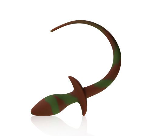 Силіконова анальна пробка з хвостиком, Зелено/Коричнева