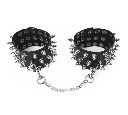 Поножи с шипами из натуральной кожи Art of Sex - Rose, цвет черный