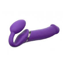 Безремневой страпон с вибрацией Strap-On-Me Vibrating Violet XL, диаметр 4,5см, пульт ДУ, регулируем