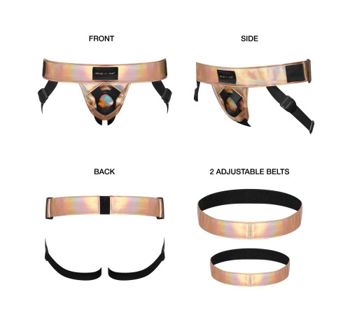 Труси для страпона Strap-On-Me Leatherette Harness Curious Holographic Rose Gold