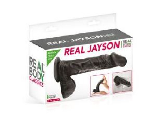 Фалоімітатор на присосці Real Body — Real Jayson Black, TPE, діаметр 4 см