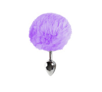 Металлическая анальная пробка S с сиреневым хвостиком