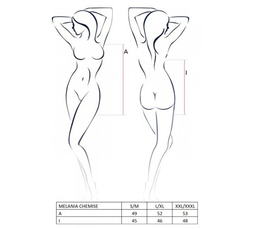 Сорочка прозрачная беби долл MELANIA CHEMISE black XXL/XXXL - Passion, трусики, на тонких бретелях