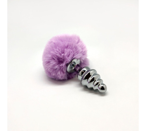 Металлическая анальная пробка Кроличий хвостик Alive Fluffy Twist Plug M Purple, диаметр 3,4 см