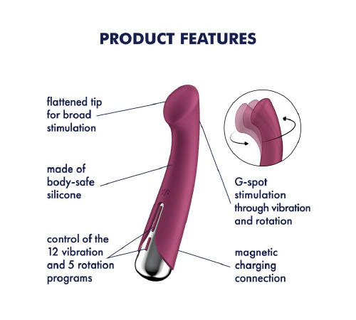 Вибратор с ротацией Satisfyer Spinning G-Spot 1 Red, плоская площадка для стимуляции точки G