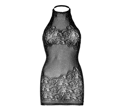 Платье-сетка со стразами Leg Avenue Rhinestone halter mini dress Black, открытая спина, one size