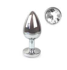Металлическая анальная пробка L с Прозрачным кристаллом , длина 9см, диаметр 4см