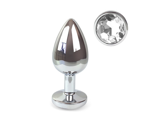 Металлическая анальная пробка L с Прозрачным кристаллом , длина 9см, диаметр 4см