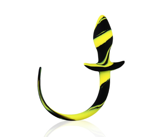 Силиконовая анальная пробка с хвостиком, Черно/Желтый