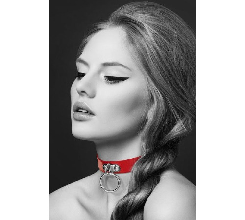 Чокер с кольцом для поводка Bijoux Pour Toi - FETISH Red, экокожа