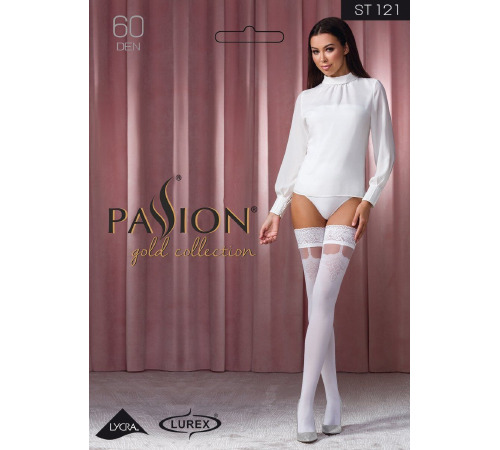 Чулки Passion ST121 3/4 белые, на ажурной силиконовой резинке, с цветочным орнаментом