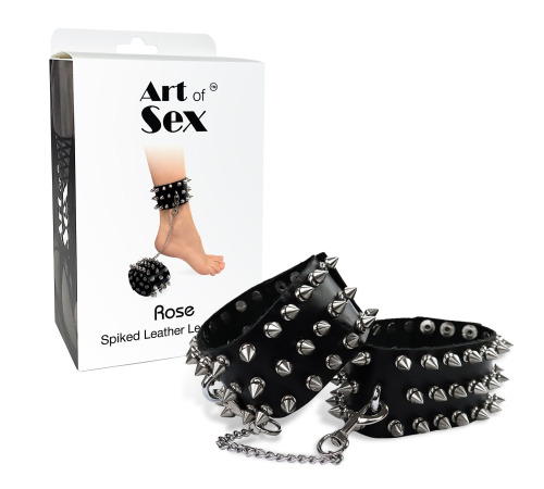 Поножи с шипами из натуральной кожи Art of Sex - Rose, цвет черный