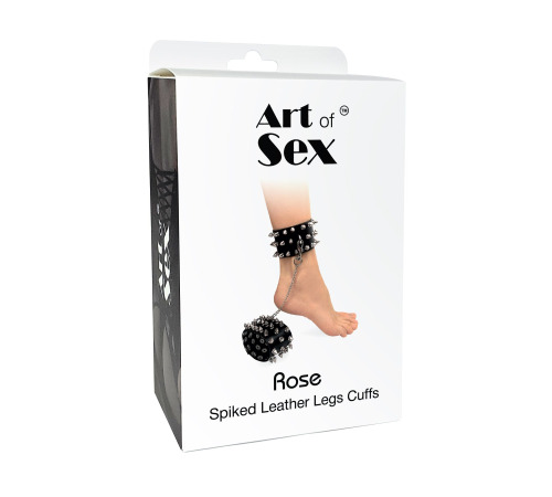 Поножи с шипами из натуральной кожи Art of Sex - Rose, цвет черный