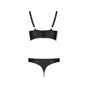 Комплект из эко-кожи Passion Malwia Bikini black S/M: с люверсами и ремешками, бра и трусики