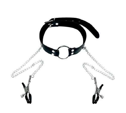 Кляп - кільце з зажимами для сосків з регулюванням